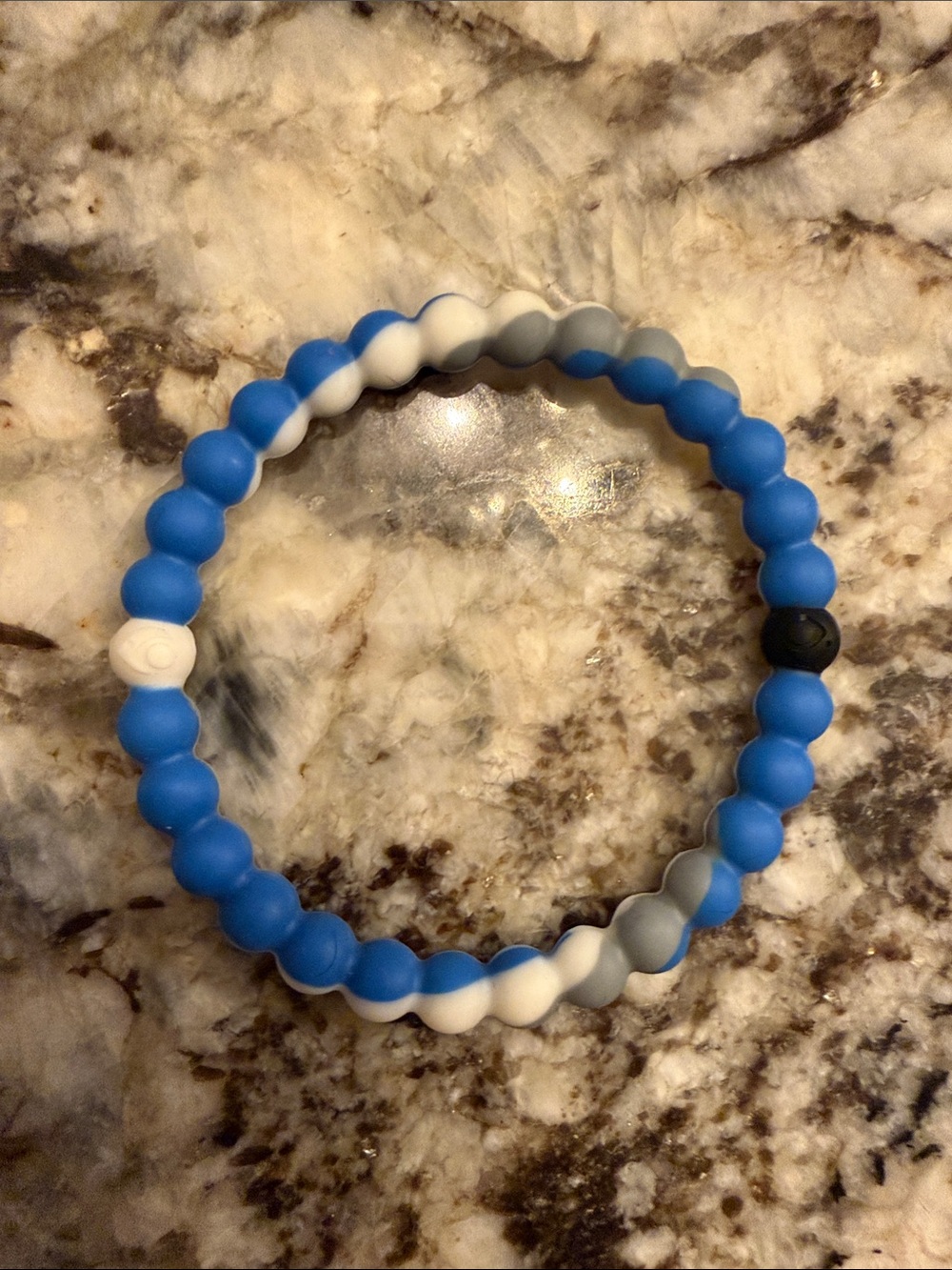 Lokai Blue, White, and Light Gray Beaded Silicone Bracelet